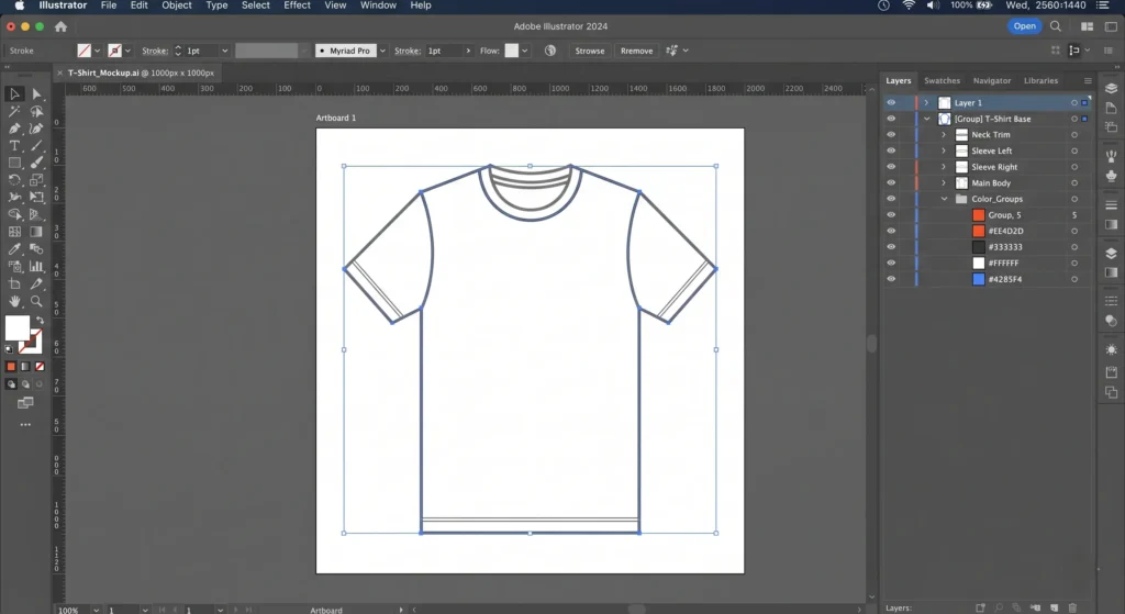 Vector flat mockup in Illustrator with layer panels