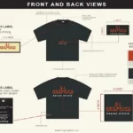Flat-lay of a tech pack document and a clothing mockup