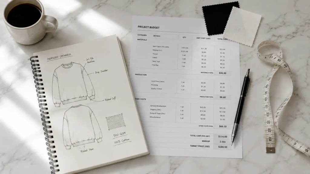 Clothing brand startup
budget spreadsheet showing
how much it costs to start a streetwear brand