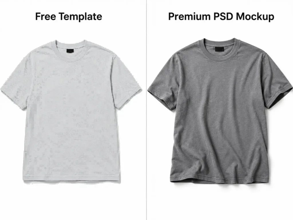 Side-by-side comparison of free versus premium clothing mockups for Shopify store product pages