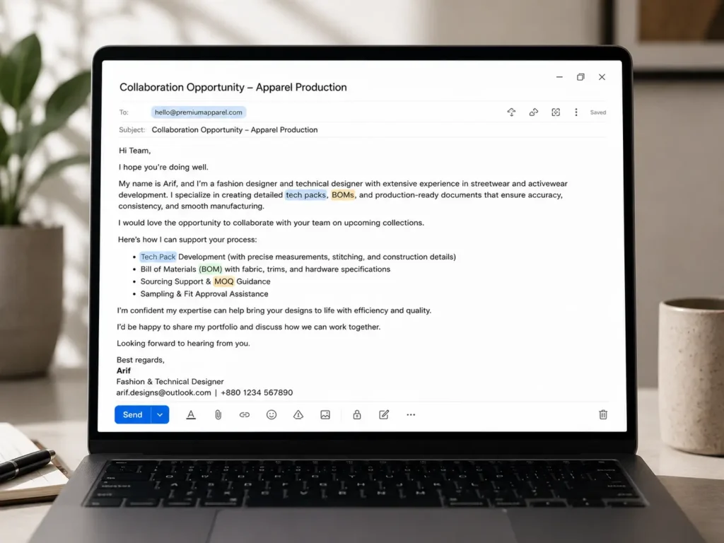 Factory outreach email template using fashion industry terms for beginners