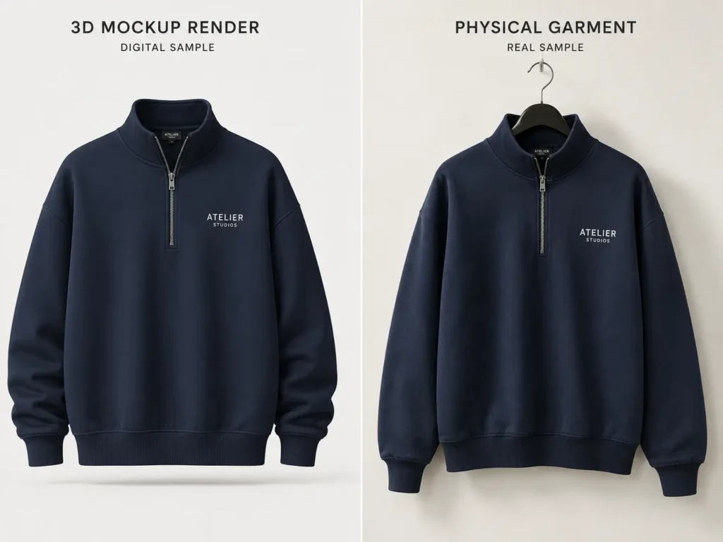 Mockup versus physical sample comparison for clothing brand terminology guide