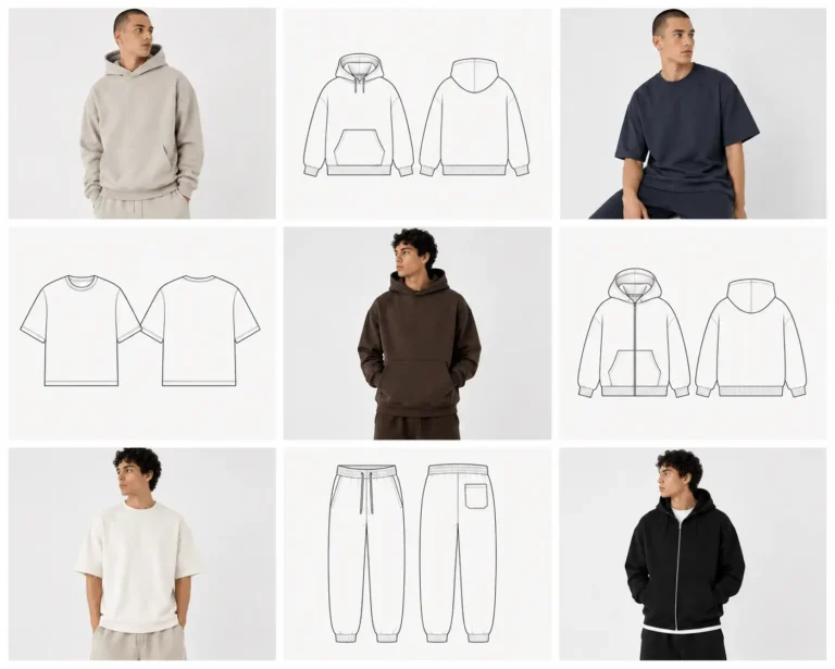 Preview grid of realistic and vector clothing mockup bundle templates for apparel brands