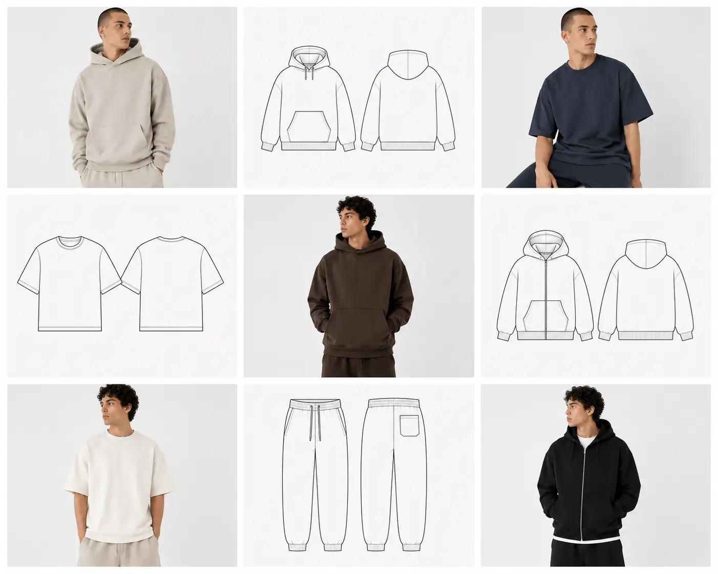 Preview grid of realistic and vector clothing mockup bundle templates for apparel brands
