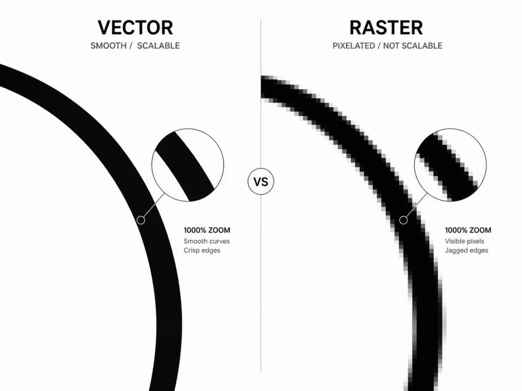 Illustrator clothing mockups vector edge vs raster pixelated edge extreme zoom