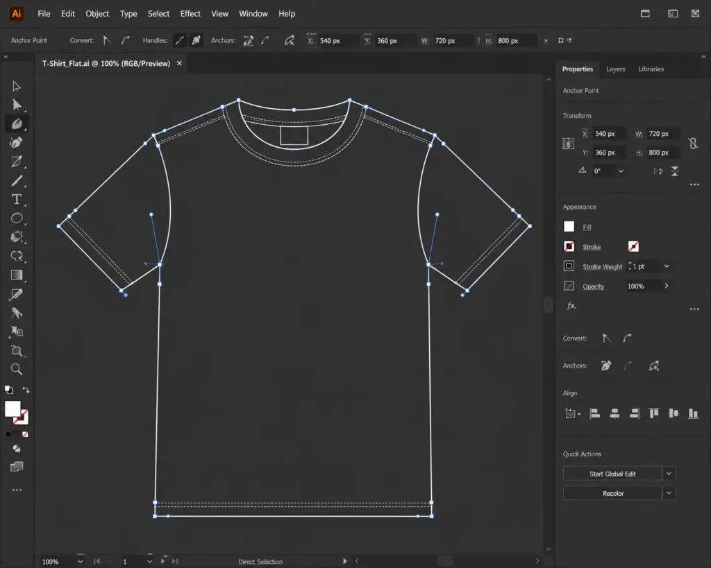 Using the Adobe Illustrator pen tool to outline a vector apparel mockup tutorial