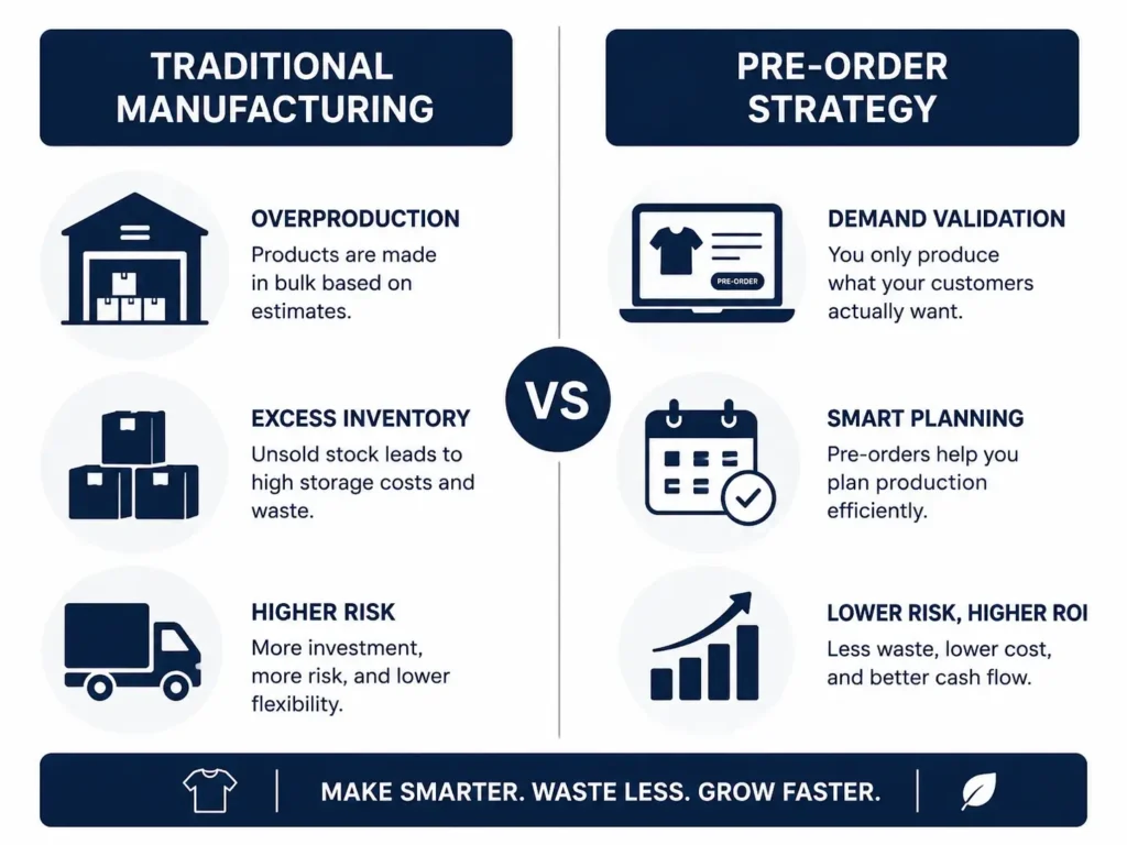 Traditional manufacturing versus clothing brand pre order strategy comparison