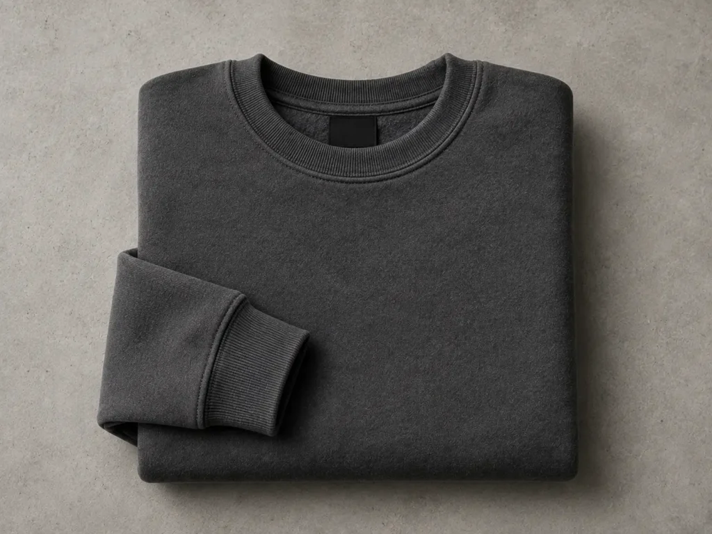 Crewneck sweater sweatshirt tech pack template mockup with BOM sheet and flat sketches