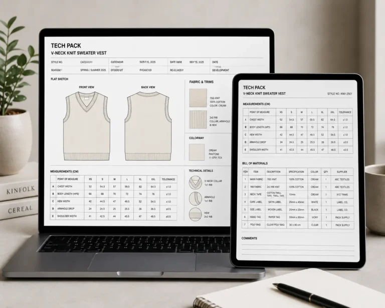 S.i. Graphics V-Neck Knit Sweater Vest Tech Pack Template product layout
