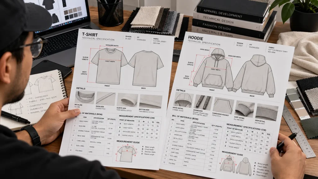 Hood Pattern Example T-Shirt Vs Hoodie Tech Pack: What Actually Changes Between Garments