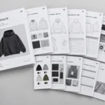 Multiple apparel tech pack pages arranged to show a structured page sequence