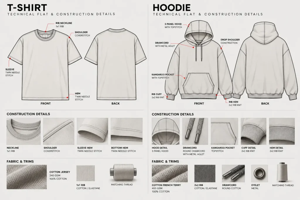 T-Shirt Vs Hoodie Tech Pack: What Actually Changes Between Garments